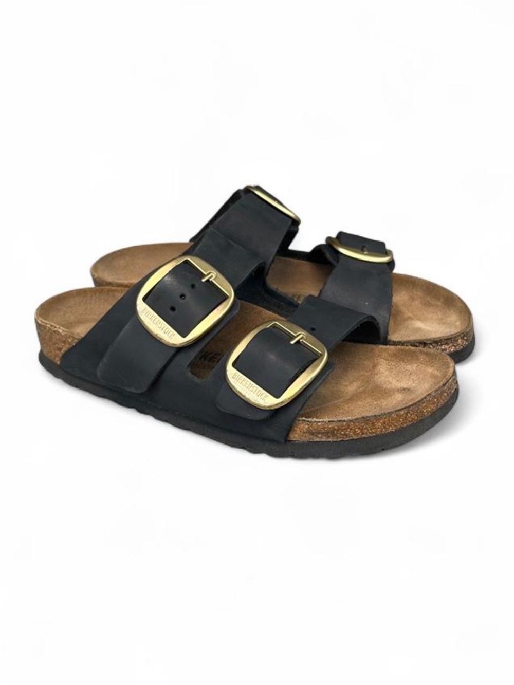 Birkenstock Arizona Big Gold Buckle Black Leather Sandals EU 37 Women's 6 Narrow